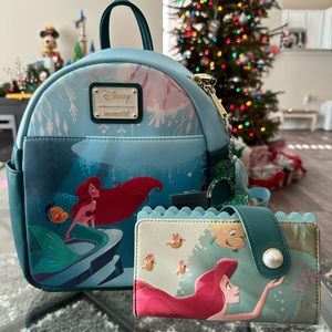 BUNDLE - Loungefly Little Mermaid Grotto Mini Backpack and Wallet